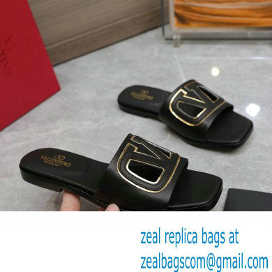 Valentino Vlogo Cut-Out Calfskin Slide Sandals Black 2024