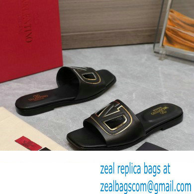 Valentino Vlogo Cut-Out Calfskin Slide Sandals Black 2024