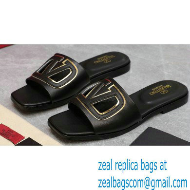 Valentino Vlogo Cut-Out Calfskin Slide Sandals Black 2024
