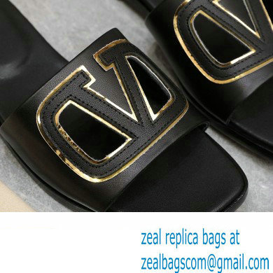 Valentino Vlogo Cut-Out Calfskin Slide Sandals Black 2024