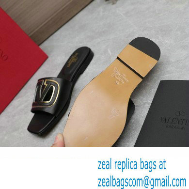 Valentino Vlogo Cut-Out Calfskin Slide Sandals Black 2024