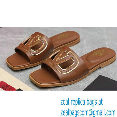 Valentino Vlogo Cut-Out Calfskin Slide Sandals Brown 2024