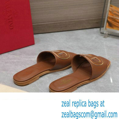 Valentino Vlogo Cut-Out Calfskin Slide Sandals Brown 2024