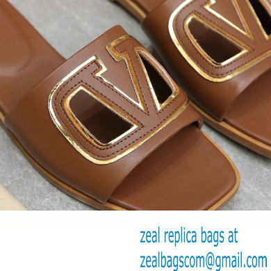 Valentino Vlogo Cut-Out Calfskin Slide Sandals Brown 2024