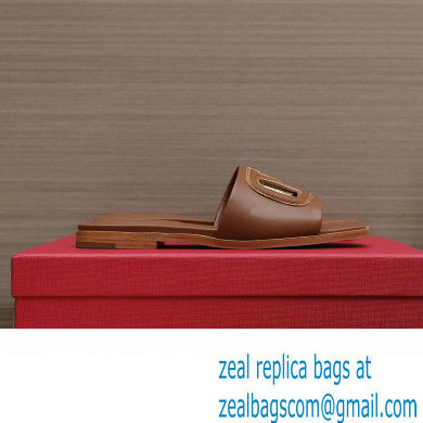 Valentino Vlogo Cut-Out Calfskin Slide Sandals Brown 2024