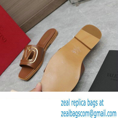 Valentino Vlogo Cut-Out Calfskin Slide Sandals Brown 2024