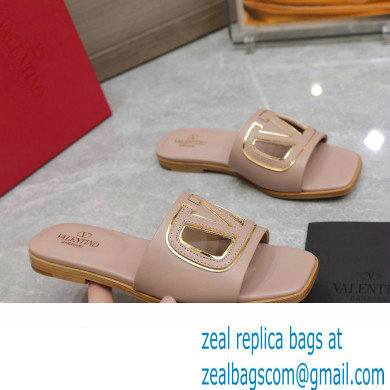 Valentino Vlogo Cut-Out Calfskin Slide Sandals Nude 2024