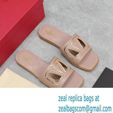 Valentino Vlogo Cut-Out Calfskin Slide Sandals Nude 2024