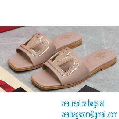 Valentino Vlogo Cut-Out Calfskin Slide Sandals Nude 2024