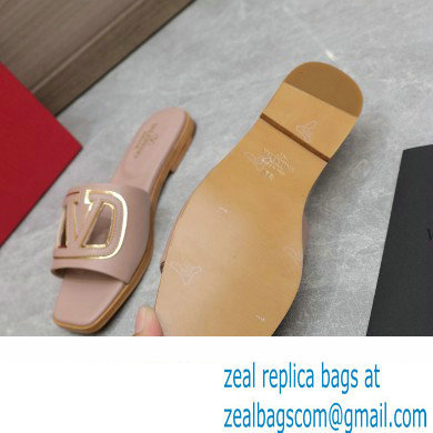 Valentino Vlogo Cut-Out Calfskin Slide Sandals Nude 2024