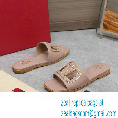 Valentino Vlogo Cut-Out Calfskin Slide Sandals Nude 2024