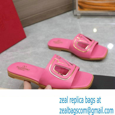 Valentino Vlogo Cut-Out Calfskin Slide Sandals Pink 2024