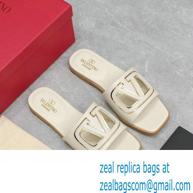 Valentino Vlogo Cut-Out Calfskin Slide Sandals White 2024