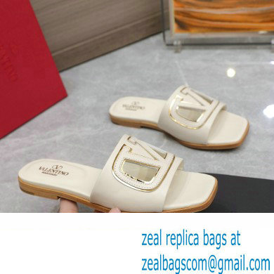 Valentino Vlogo Cut-Out Calfskin Slide Sandals White 2024