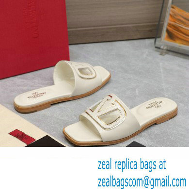 Valentino Vlogo Cut-Out Calfskin Slide Sandals White 2024