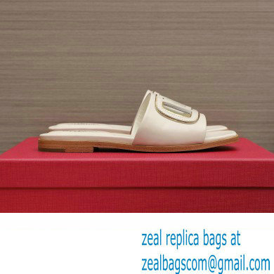 Valentino Vlogo Cut-Out Calfskin Slide Sandals White 2024