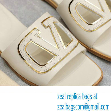 Valentino Vlogo Cut-Out Calfskin Slide Sandals White 2024