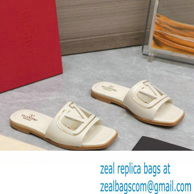 Valentino Vlogo Cut-Out Calfskin Slide Sandals White 2024