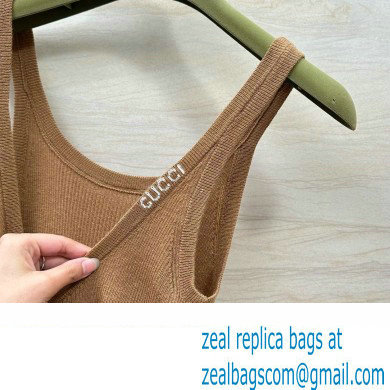 gucci Fine rib cashmere and silk tank top brown 2024