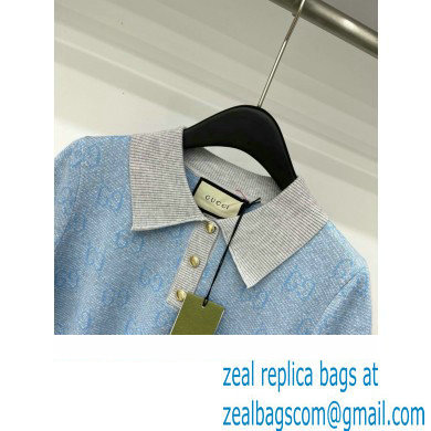 gucci GG wool jacquard polo 773631 blue 2024