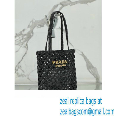prada Woven fabric crochet tote bag 1BG493 BLACK 2024