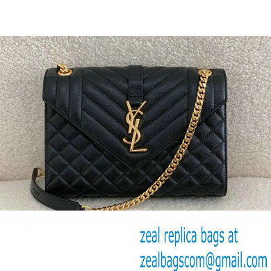 saint laurent envelope medium in quilted grain de poudre embossed leather BLACK/GOLD 2024(original quality)