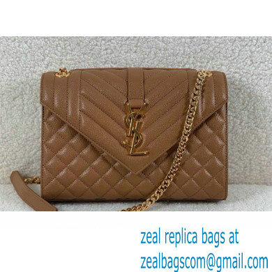 saint laurent envelope medium in quilted grain de poudre embossed leather CARAMEL 2024(original quality)