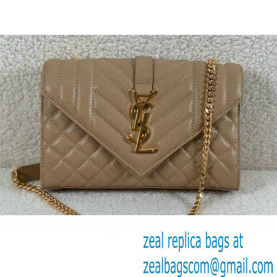 saint laurent envelope small in quilted grain de poudre embossed leather DARK BEIGE 2024 (original quality)