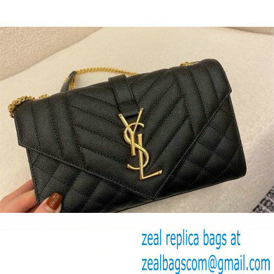saint laurent envelope small in quilted grain de poudre embossed leather black 2024(original quality)