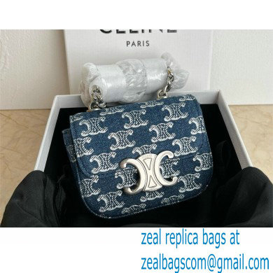 CELINE MINI CHAIN CLAUDE in DENIM WITH TRIOMPHE ALL-OVER Denim / Silver 2024