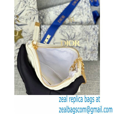 Dior Caro Myrte Zipped Key Case in white Supple Cannage Calfskin 2024
