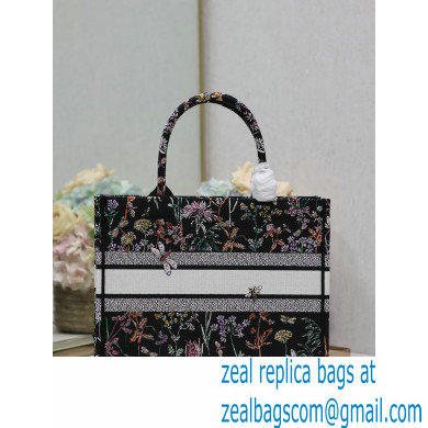 Dior medium Book Tote Bag in Black Multicolor Dior Herbarium Embroidery 2024