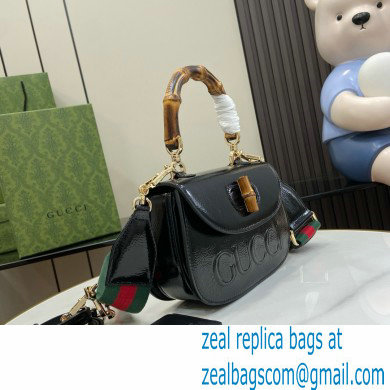 Gucci Bamboo 1947 Patent Leather Small bag with Embossed GUCCI Logo black 675797 2024