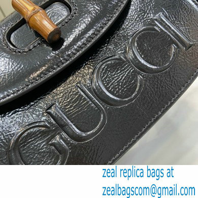 Gucci Bamboo 1947 Patent Leather Small bag with Embossed GUCCI Logo black 675797 2024