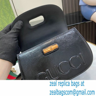 Gucci Bamboo 1947 Patent Leather Small bag with Embossed GUCCI Logo black 675797 2024