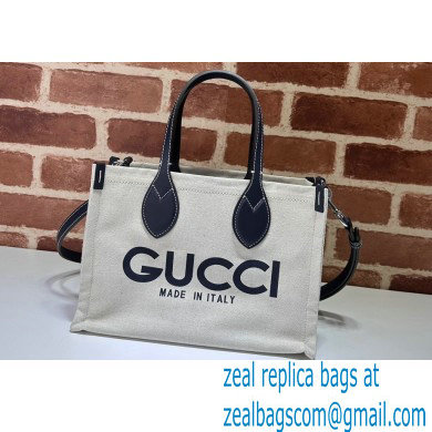 Gucci Mini tote bag with Gucci print 772144 in Beige/Blue cotton linen canvas 2024