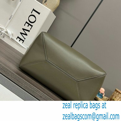 LOEWE Puzzle Fold Tote in shiny calfskin 052316 dark khaki green 2024