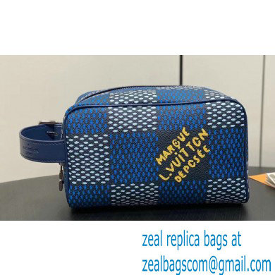 Louis Vuitton Damier Heritage canvas Locker Dopp Kit Bag N40747 Blue 2024