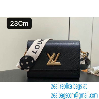 Louis Vuitton Epi leather Twist MM Bag M24765 Black with textile handle and Monogram Flowers 2024