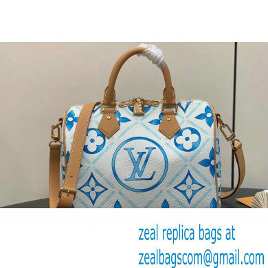 Louis Vuitton Monogram Tiles canvas Speedy Bandouliere 25 Bag M11264 LV By The Pool Lagoon Blue 2024