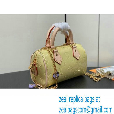Louis Vuitton Monogram Vernis leather Nano Speedy Bag New LV Remix Chic and Yellow 2024