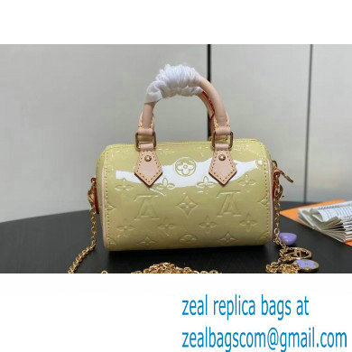 Louis Vuitton Monogram Vernis leather Nano Speedy Bag New LV Remix Chic and Yellow 2024