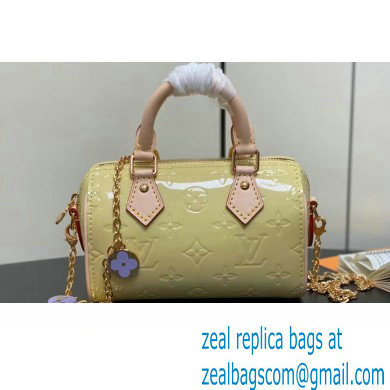 Louis Vuitton Monogram Vernis leather Nano Speedy Bag New LV Remix Chic and Yellow 2024