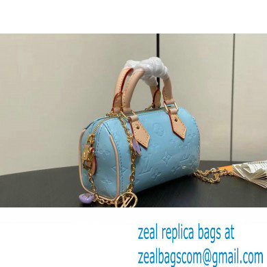 Louis Vuitton Monogram Vernis leather Nano Speedy Bag New LV Remix M83000 Sky Blue 2024