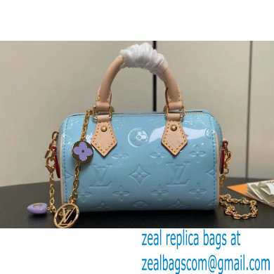 Louis Vuitton Monogram Vernis leather Nano Speedy Bag New LV Remix M83000 Sky Blue 2024