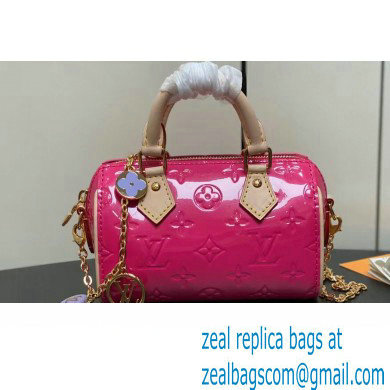 Louis Vuitton Monogram Vernis leather Nano Speedy Bag New LV Remix M83273 Neon Pink 2024