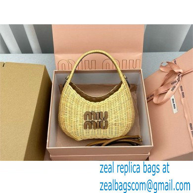 MIU MIU wander wicker hobo bag 5BC125 TAN/CARAMEL2024