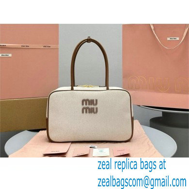 Miu Miu leather-trim canvas tote bag 5BB117 brown 2024