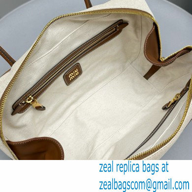 Miu Miu leather-trim canvas tote bag 5BB117 brown 2024