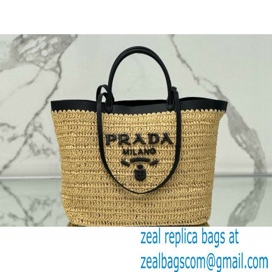 PRADA MEDIUM crochet and leather tote bag 1BG499 Tan/Black 2024